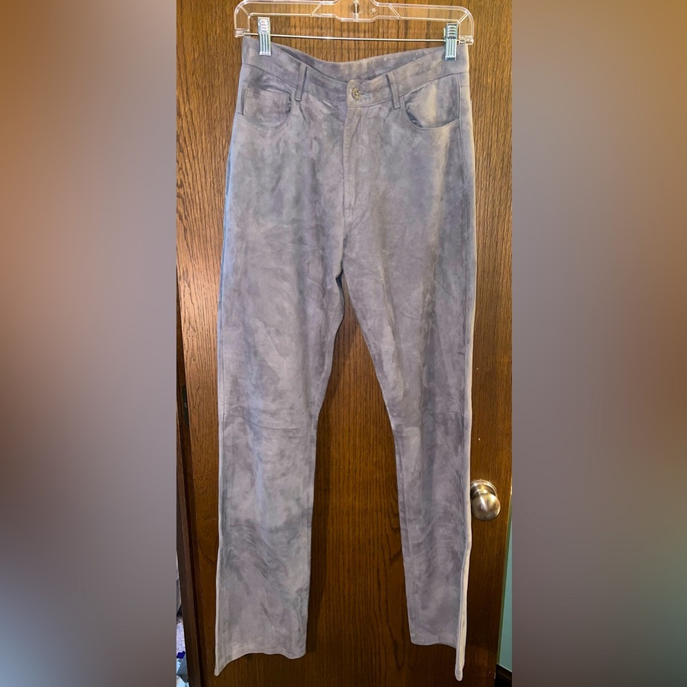 Ralph Lauren purple label grey 100% suede pants. Size 8.